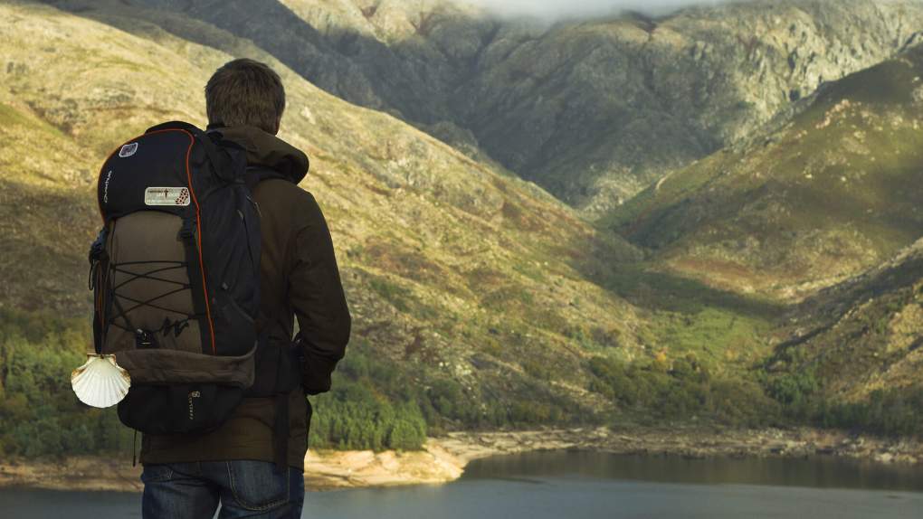 Pilgrim looking at the landscape, Geira, Campo do Gerês, Ways of Saint James