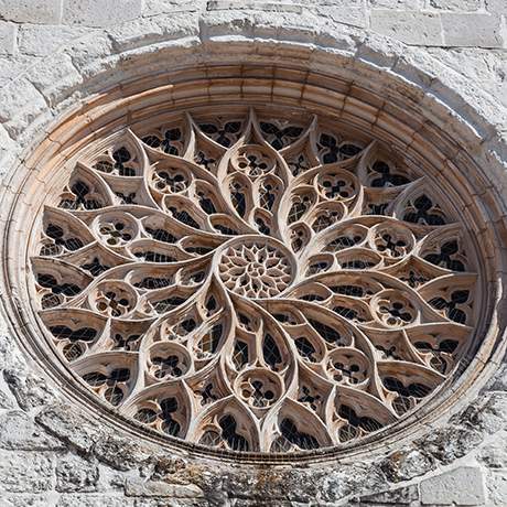 Rose window on the facade of the Our Lady of Grace Church, Santarém