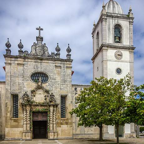 Facade and bell tower of Aveiro Cathedral 