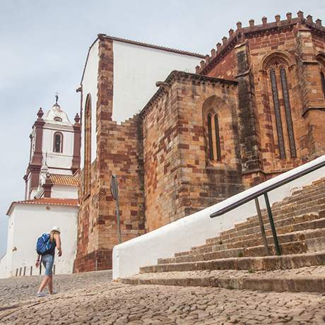 Top and bell tower of Silves Cathedral