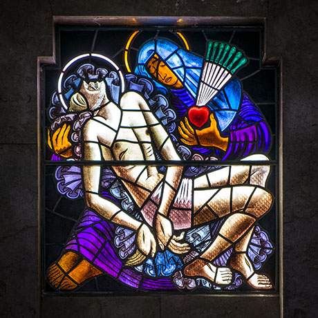 Stained glass window in Our Lady of Fátima's Church